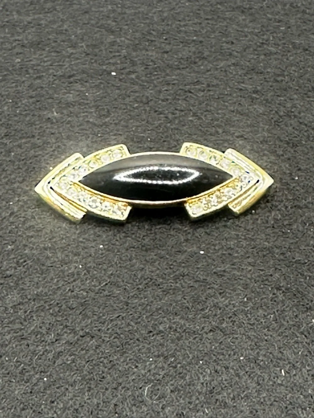 Vintage Trifari Black Enamel Rhinestone Brooch. Mid Century Statement pin.